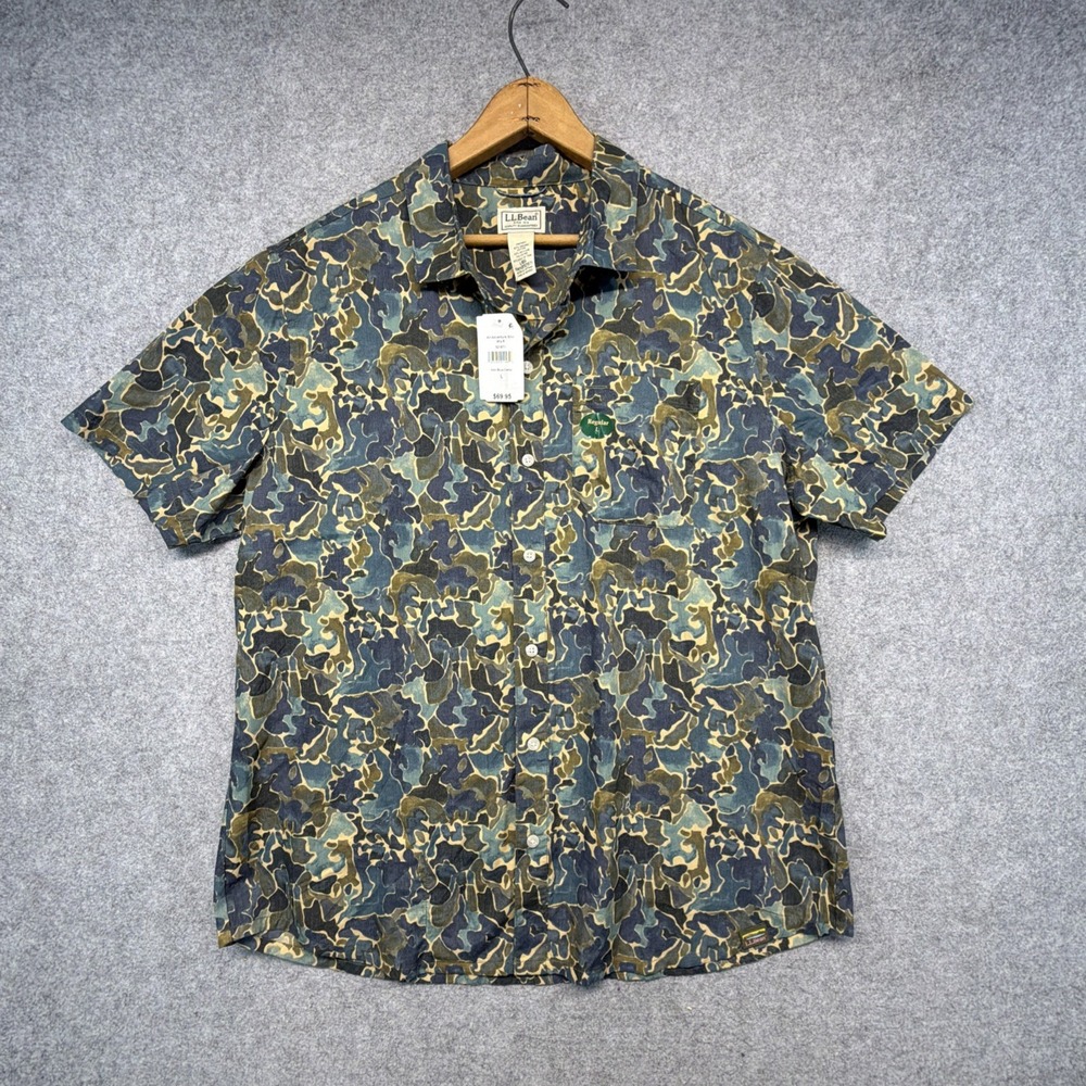 L.L.Bean All-Adventure Abstract Camo Printed Short Sleeve Shirt Large